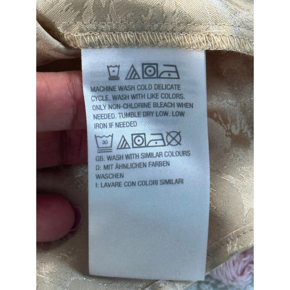 Isaac Mizrahi Live Champagne Floral Jacquard Peplum Blouse Gold Size 6 - Picture 8 of 10